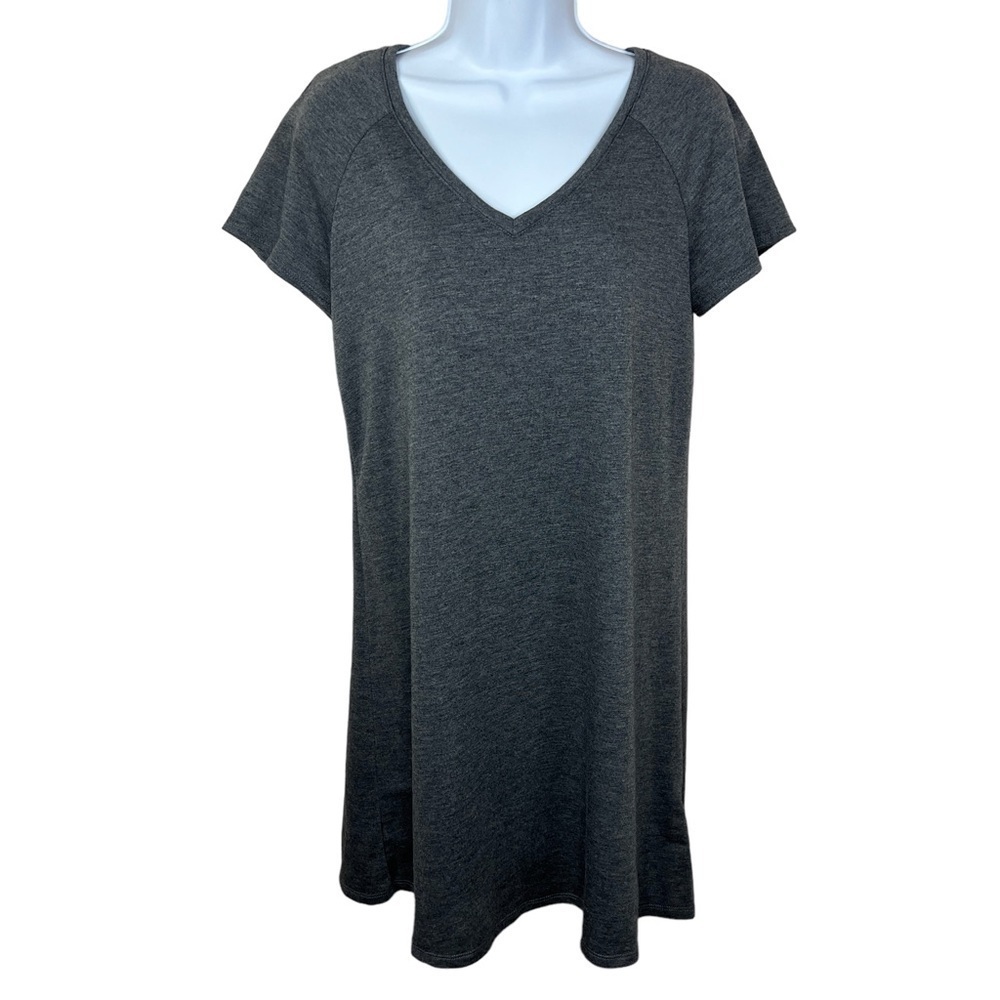 Small Nine West Grey Short Sleeve Sweatshirt Dress V Neck Stretch Pullover